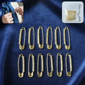 Decorative Golden Safety Pin Brooch Set with Embedded Stone Design for Shawls & Dupattas (12 Pc Set)