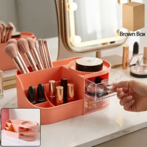 Multipurpose Makeup Organizer Storage Box With Drawers And Brush Holder Cosmetic Storage Case For Lipsticks | Premium, Durable, Compact, Organizer