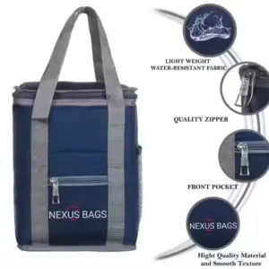 NEXUSBAGS Insulated Lunch Bag, Tiffin Bag for School College Office & Picnic (Navy Blue, 8L)