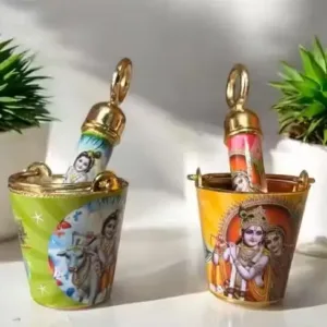 Laddu Gopal Ji Holi Pichkari Combo Pack of 2 with Mini Metal Bucket Kumkum Holder