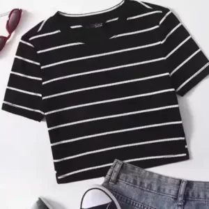 Pretty Graceful Striped Women Tops & Tunics – Lycra Sleeveless Crop Top