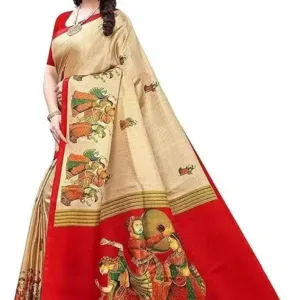 Women's Designer Art Silk Printed Saree with Separate Blouse Piece – Free Size, Elegant Party & Wedding Wear