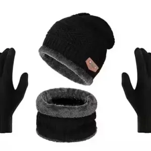 Weanies Winter Knit Beanie Cap Hat Neck Warmer Scarf and Woolen Gloves Set for Men & Women (3 Piece)