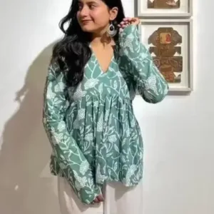 PANCHHIRAJANA CREATION Women's Rayon Printed V-Neck Top – Daily, Party & Festive Wear