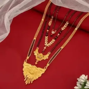 Feminine Elegant Mangalsutras | Gold-Plated Alloy with Artificial Beads, Non-Adjustable, Free Size, Set of 4